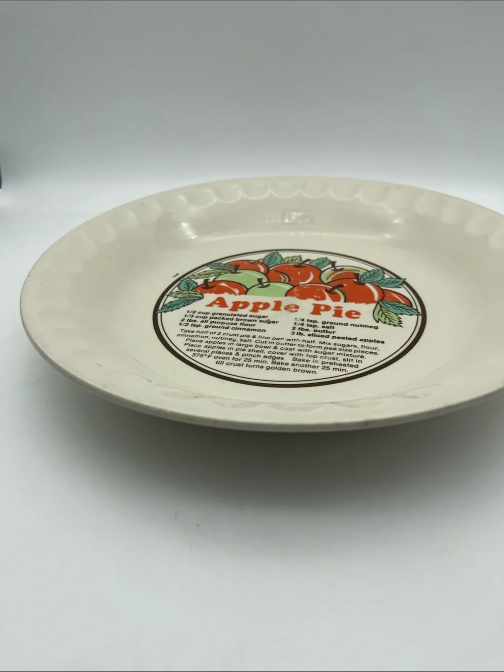 Vintage Apple Pie Recipe Dish Plate Sunnycraft Sunstone 11011 Collectible
